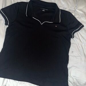 Tommy Hilfiger women’s Black Fitted Polo Shirt Short Sleeve size L